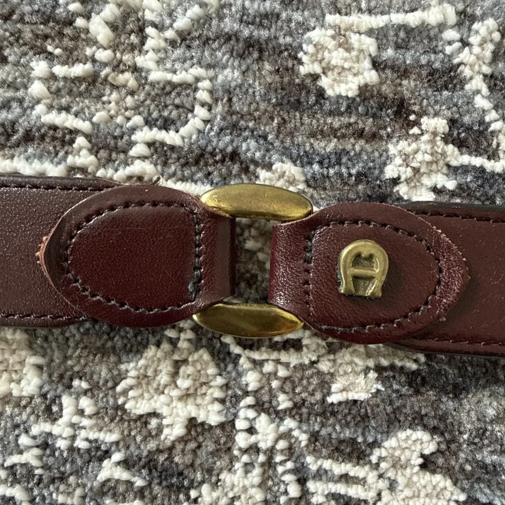 Vintage 70s ETIENNE AIGNER Womens S Handmade Leather Brass Belt Oxblood RARE